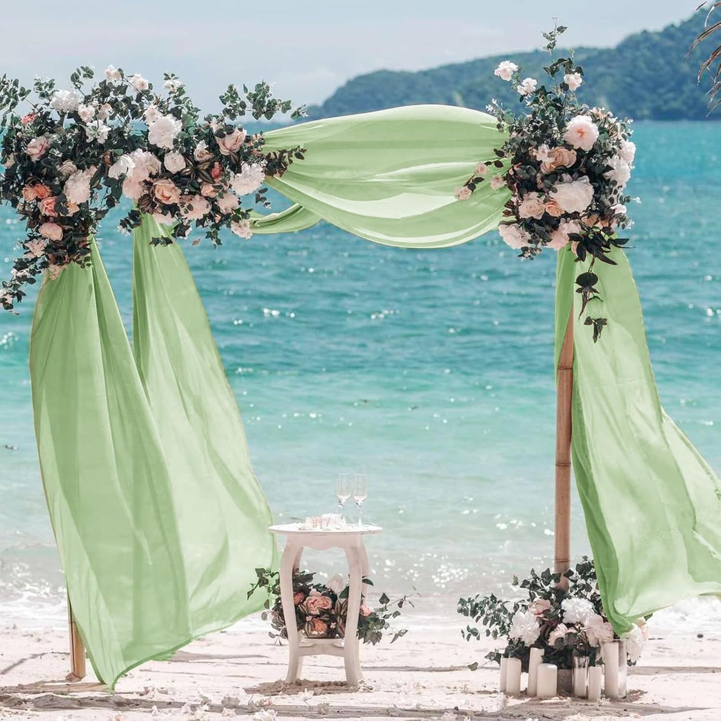 VOK Wedding Arch Draping Fabric Chiffon Fabric, 29in x 18Ft 2 Panels Sheer Chiffon Outdoor Curtain for Wedding Ceremony Birthday Party Decoration (Sage Green,2 Panel)