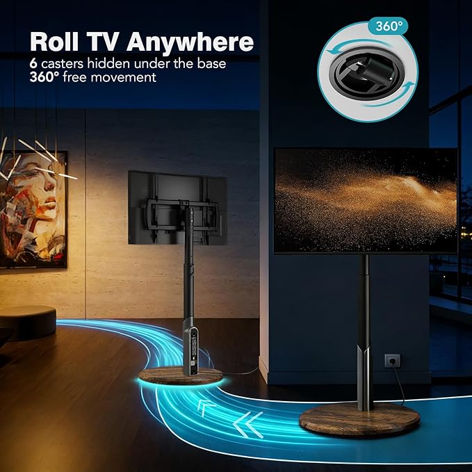 Mobile TV Stand with Power Outlet, Rolling TV Cart - Image 2