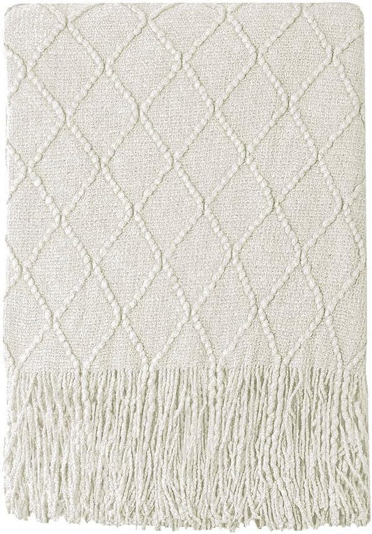 BOURINA Beige Throw Blanket 60x80 Inches Throw Textured Solid Soft Sofa Throw by BOURINA