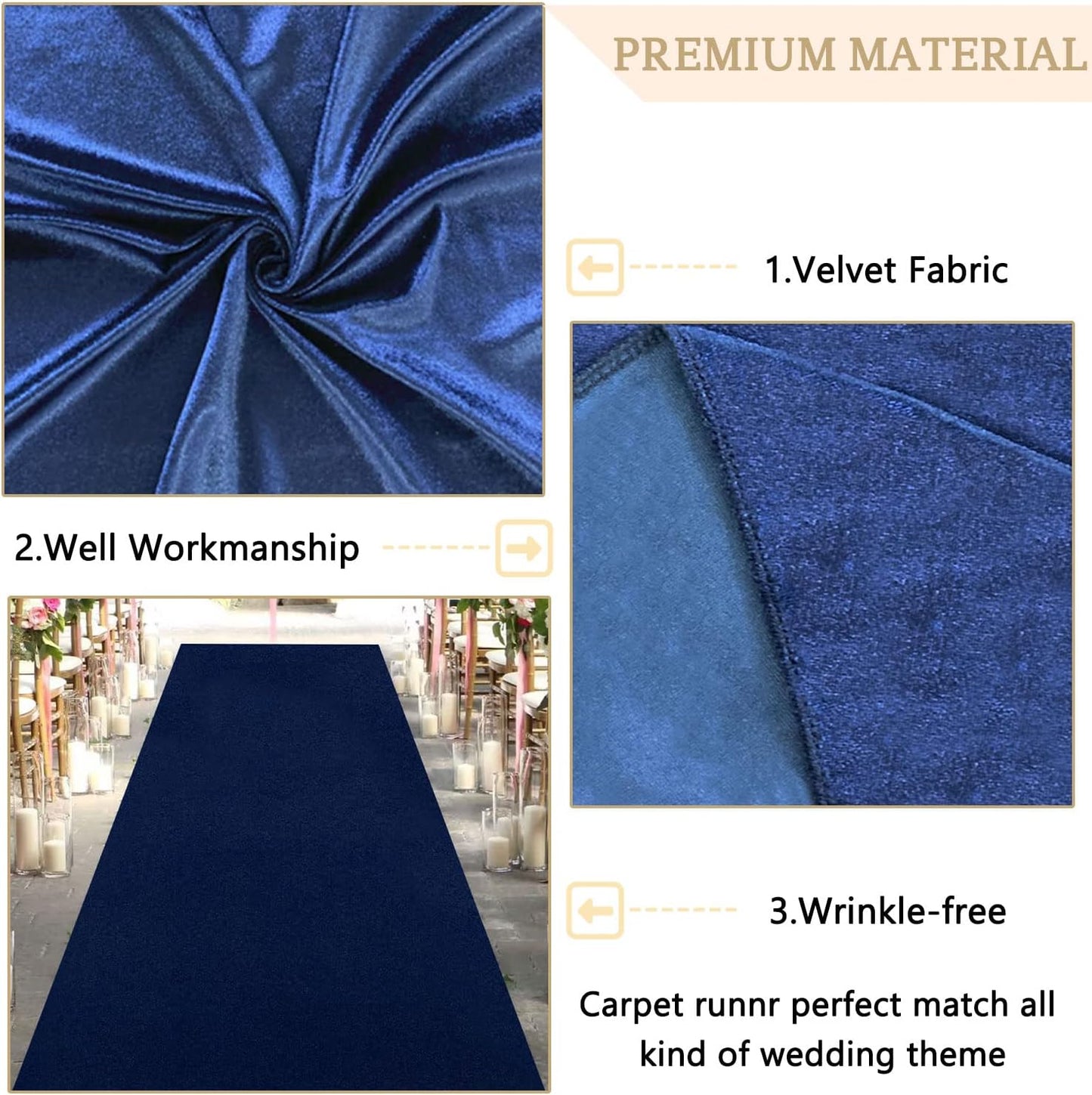 MODFUNS Aisle Runner for Wedding Navy Blue 4x15FT Aisle Runner Wedding Vintage Carpet Runner for Party Navy Carpet Rug for Hallway Celebration Carpet Rug Velvet Wedding Party Aisle Runway