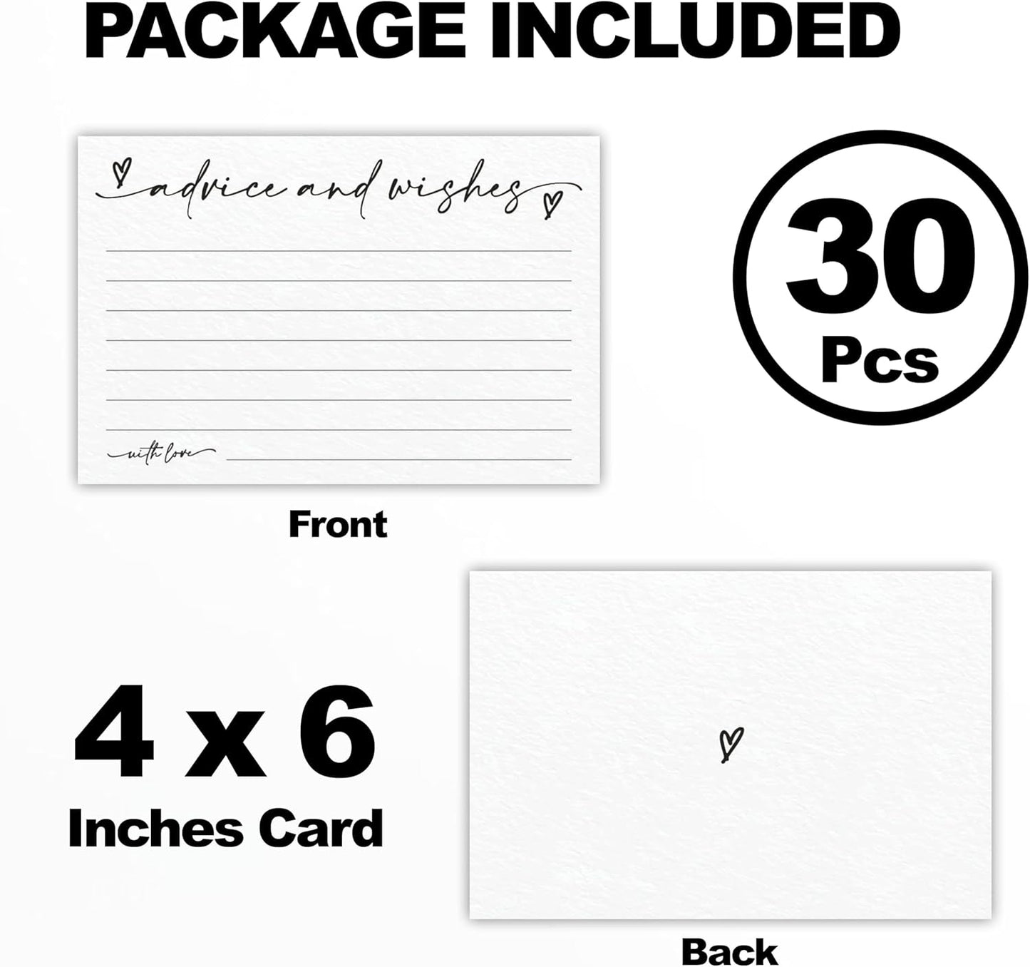 30 Advice & Wishes Cards - Minimalism White - Double Sided Fill-In Advice Cards For Bridal, Wedding, Graduate Party, Mr & Mrs, Retirement, Baby Shower, Party Favor & Supplies - A02