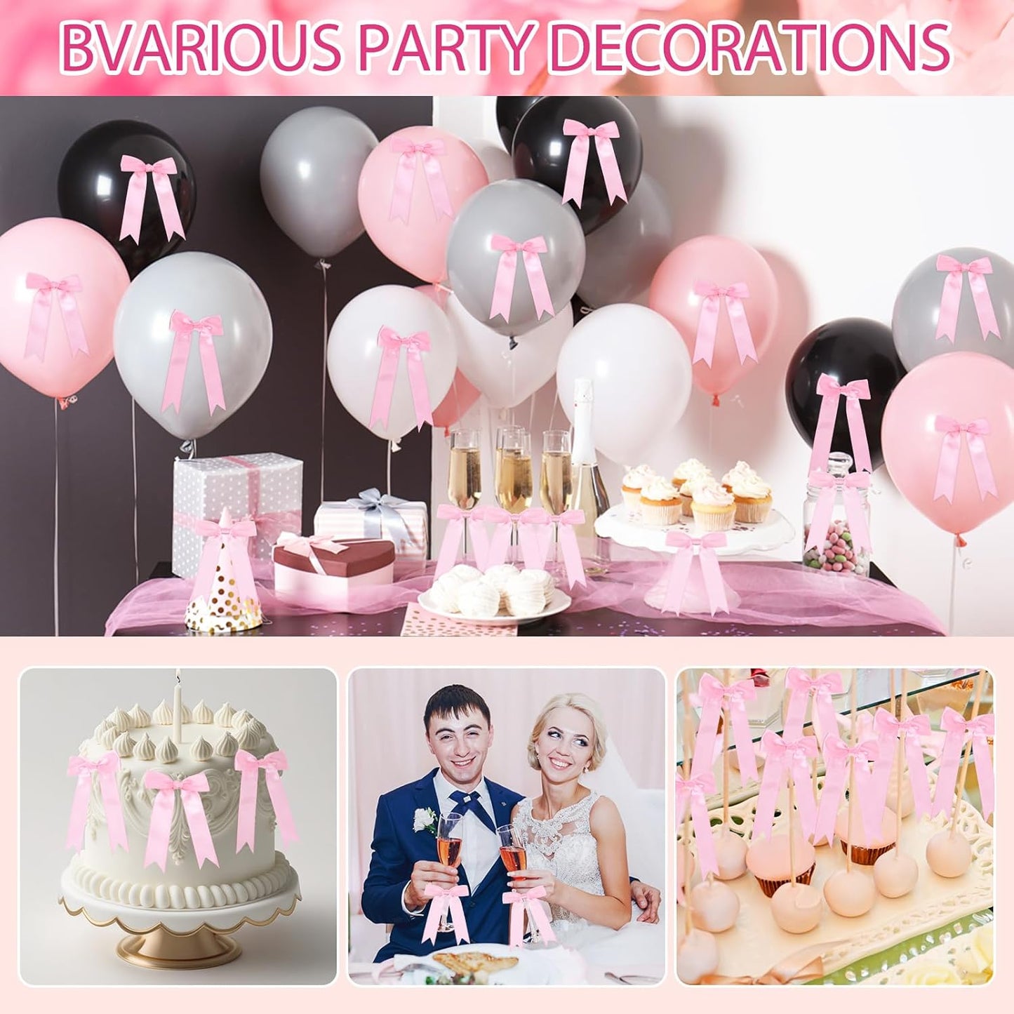 Riceshoot 24 Pcs Satin Ribbon Bow 3.5x5 Inch Twist Tie Bows for Gift Balloon Bag Cake Craft DIY Wedding Birthday Party Decor