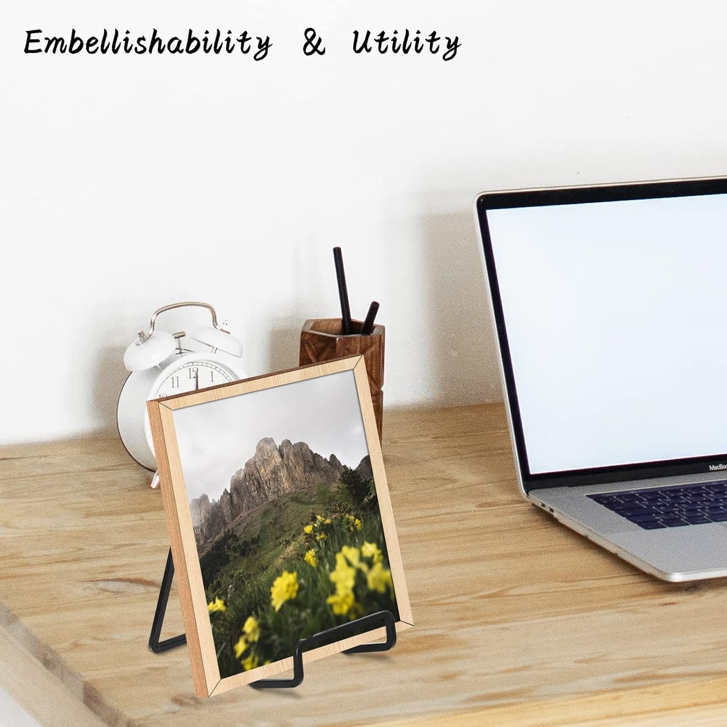 Decolore 4 Pack 4 Inch Black Metal Display Stands Square Plate Holder Display Stand Frame Stand for Picture, Decorative Plate, Photo Easel and Artistic Work