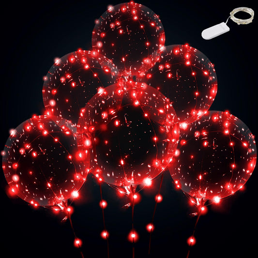 LED Balloons - Light Up, Transparent, Perfect for Party, Birthday, Wedding (Red, with Battery)