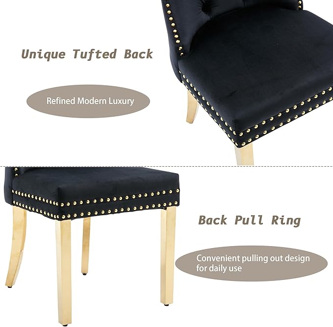 KCC Velvet Dining Chairs Set of 2, Upholstered High-end Tufted Dining Chair - Image 6