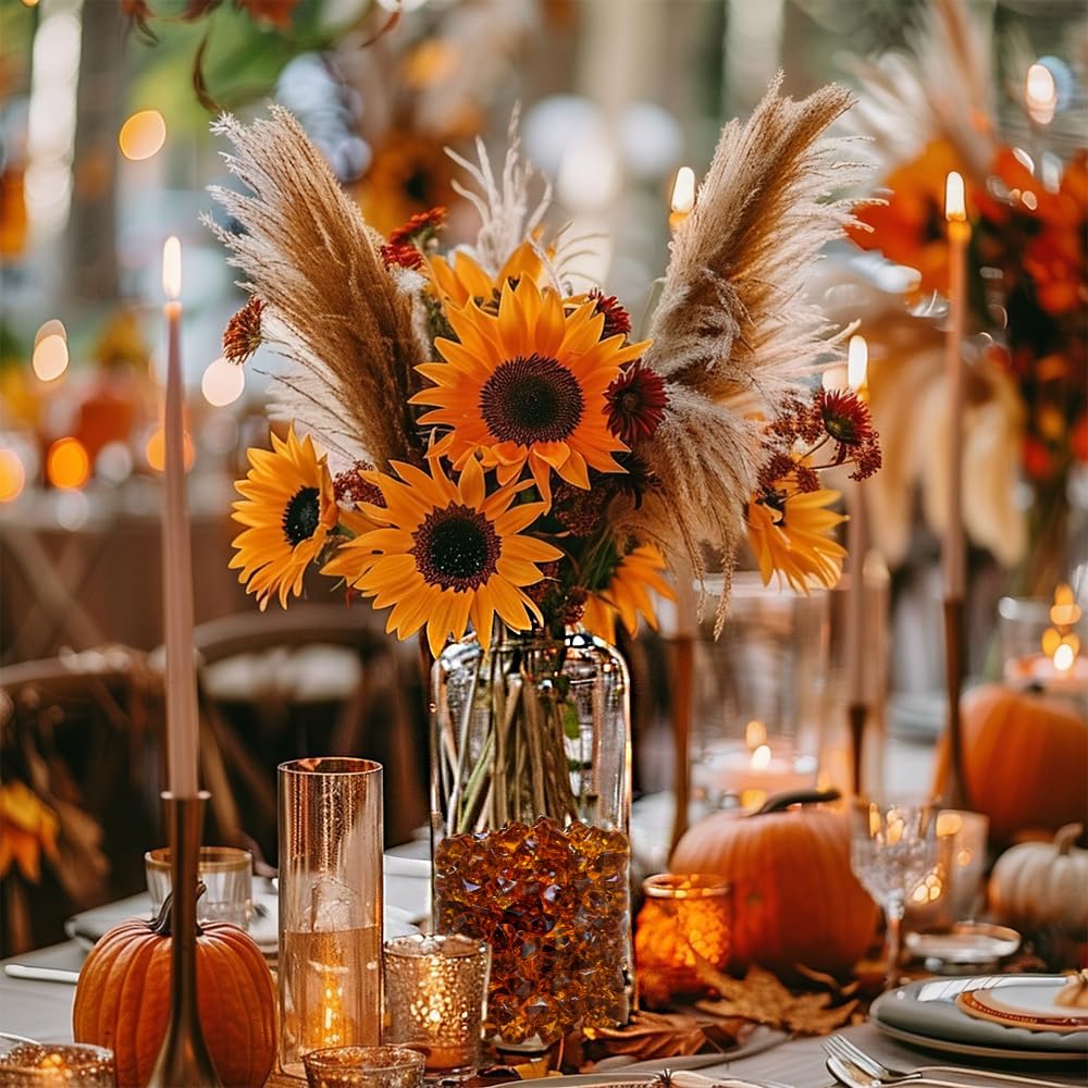 HappyFiller 700 PCS Pack Dark Amber Fake Ice Rocks Small Crystal Cube Stones Fake Diamonds for Vase Fillers,Resin Arts Crafts,Fall Decoration,Home Accents Floral Decor,Table Scatters,Photo Props