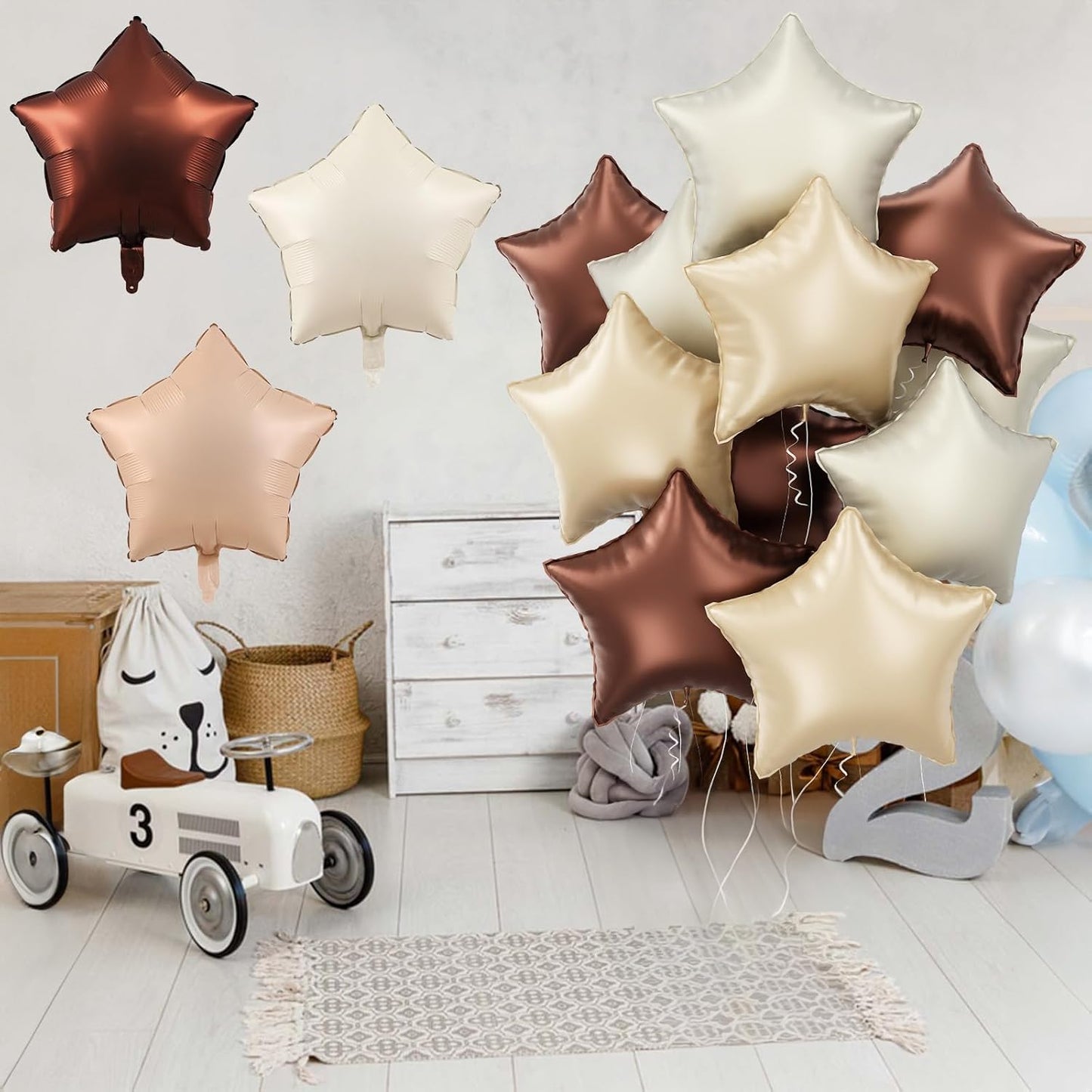 Cream Star Foil Balloons, 18 Inch Brown Beige Netural Stars Shape Balloons 12 Pcs Chocolate Apricot White Pentagram Foil Balloon Tan Nude Helium Balloon for Boho Baby Shower Birthday Wedding Party