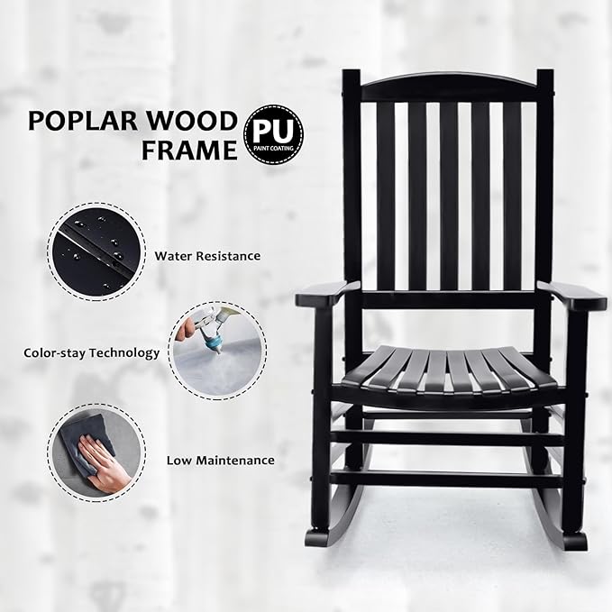 Hupmad Wooden Rocking Chair Outdoor Oversized Porch Rocker Chair, Patio Wooden - Image 8