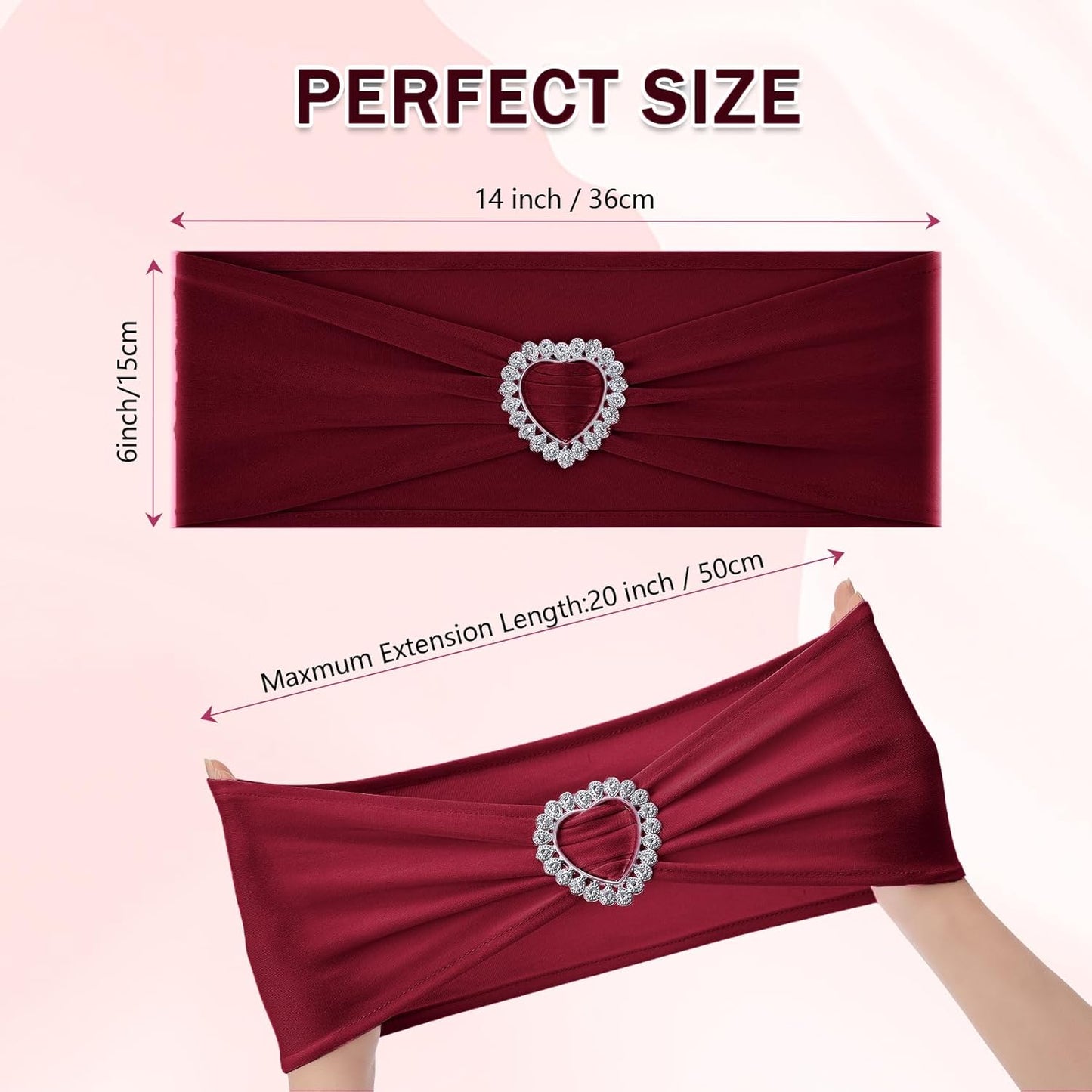 Howhic Pack of 120 Spandex Chair Sashes Bows Stretch Chair Cover Band with Buckle Slider Universal Elastic Chair Ties for Wedding Banquet Party Event Decoration (Burgundy)