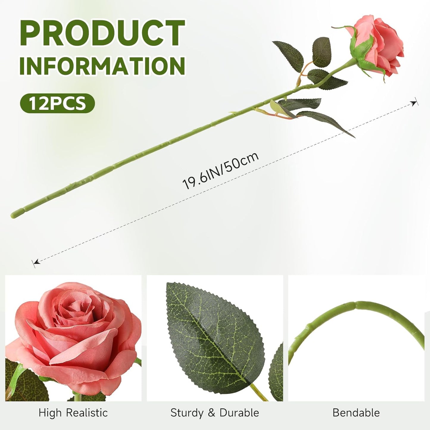 Tifuly Dusty Pink Roses Artificial Flowers -12 Pcs Long Stem Silk Roses, Realistic Fake Roses with Stems for Bridal Bouquets, Home and Office DIY Decor