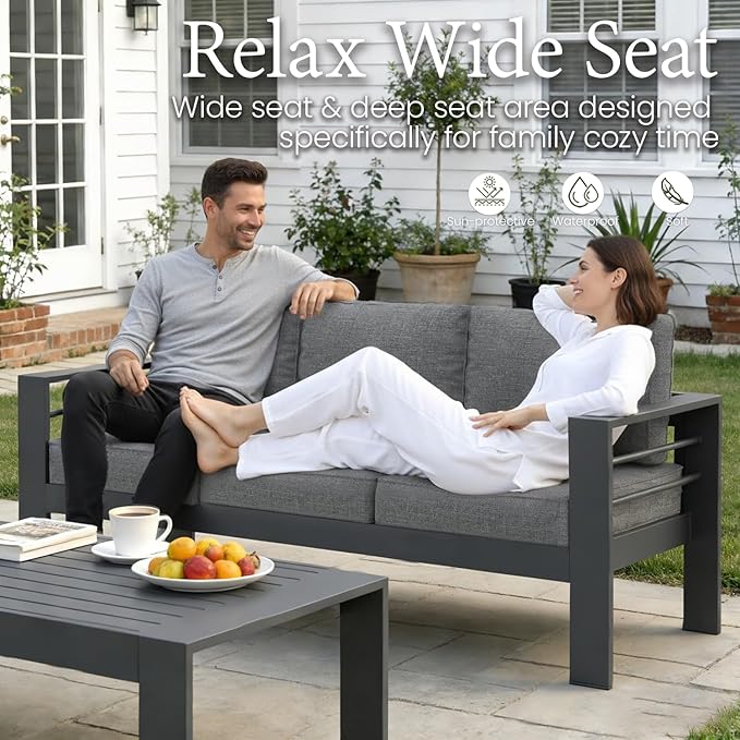 LayinSun Outdoor Aluminum Furniture Set, 5 Pieces Patio Sectional Conversation - Image 4