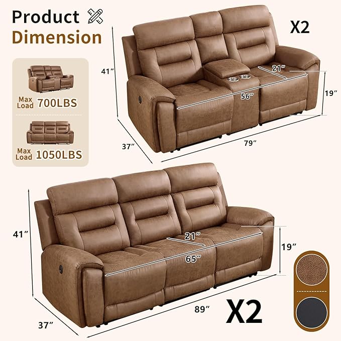 ANJ 3-Piece Faux Leather Power Recliner Sofa Set - Image 2