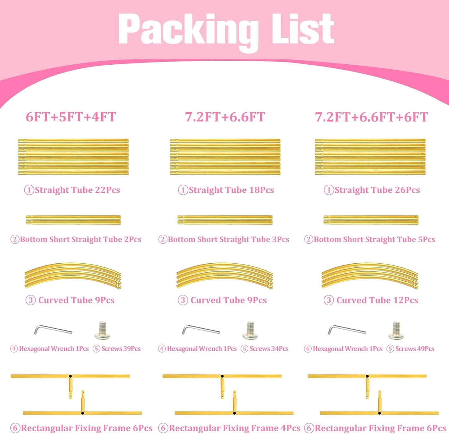 Bazen Wedding Arch Backdrop Stand 6FT, 5FT, 4FT Set of 3 Metal Arch Backdrop Stand for Birthday Party Wedding Ceremony Bridal Baby Shower Banquet Party Event Decor