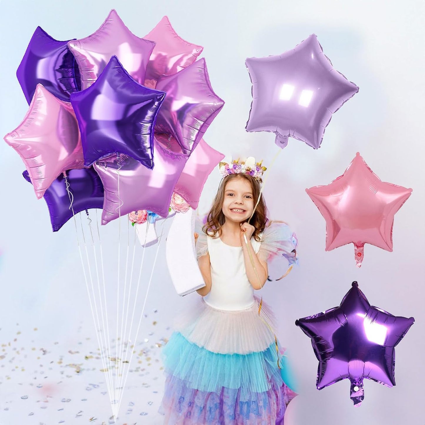 TAOYE Purple Pink Stars Foil Balloons, 18 Inch Lavender Purple Pink Stars Helium Balloons Dark Purple Light Purple Pentagram Foil Balloons for Girls Birthday Wedding Butterfly Theme Party