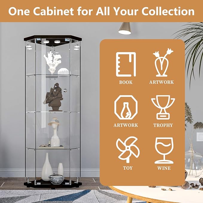 LFT HUIMEI2Y Glass Display Corner Cabinet 4-Shelf, Curio Cabinets Fast - Image 7