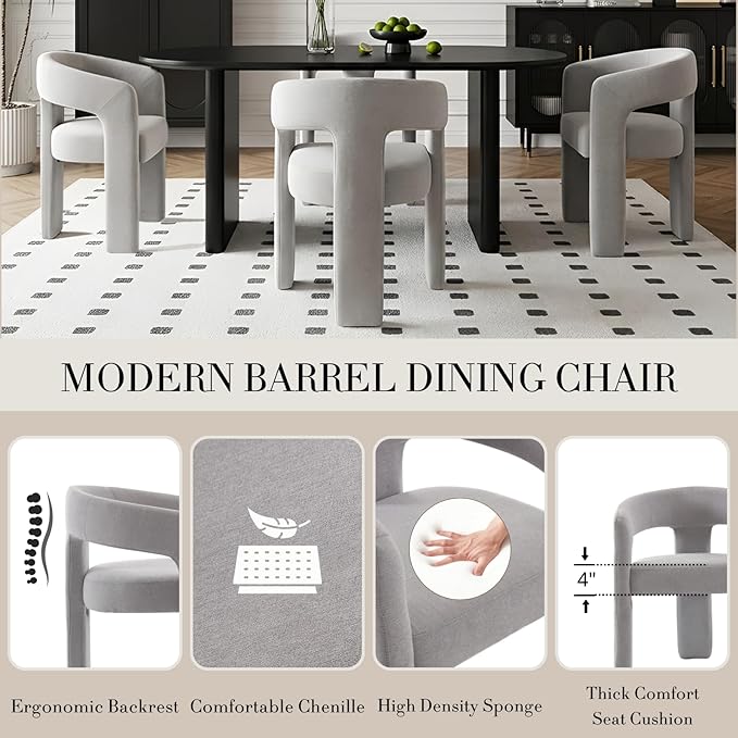 Modern Chenille Dining Chairs Set of 4, Upholstered Barrel Chairs - Image 4
