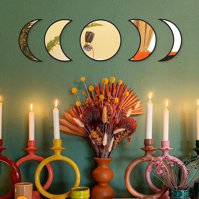 MAXROCK Scandinavian Natural Decor Acrylic Moonphase Mirrors, Moon Phase Mirror - Image 2