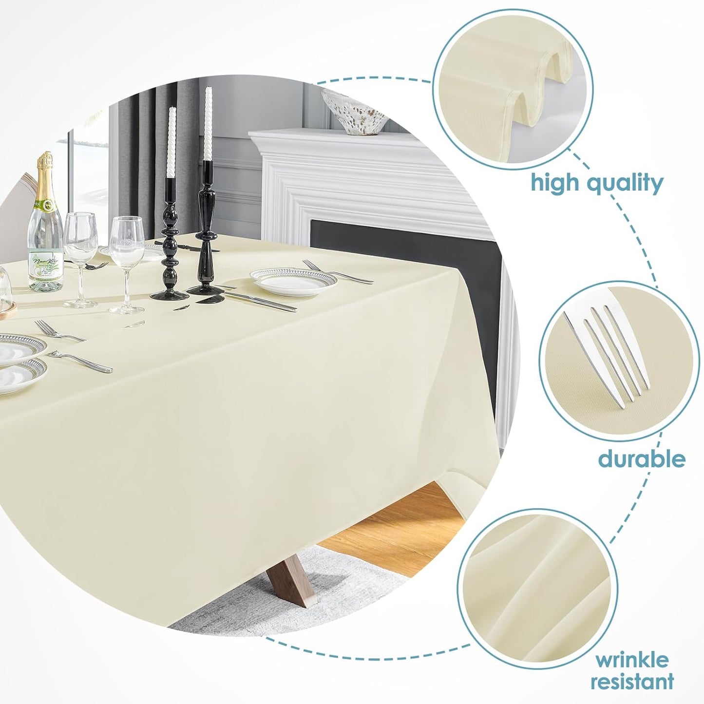 VidaFete Tablecloth 10 Pack 90 * 132inch Rectangle Table Cloth Polyester, Stain Wrinkle Resistant Polyester Dining Table Cover for Kitchen Dinning Party Wedding Rectangular Buffet Decoration(Ivory)