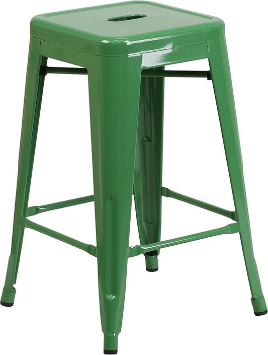 Flash Furniture Kai Commercial Grade 24" High Backless Green Metal by FlashFurniture