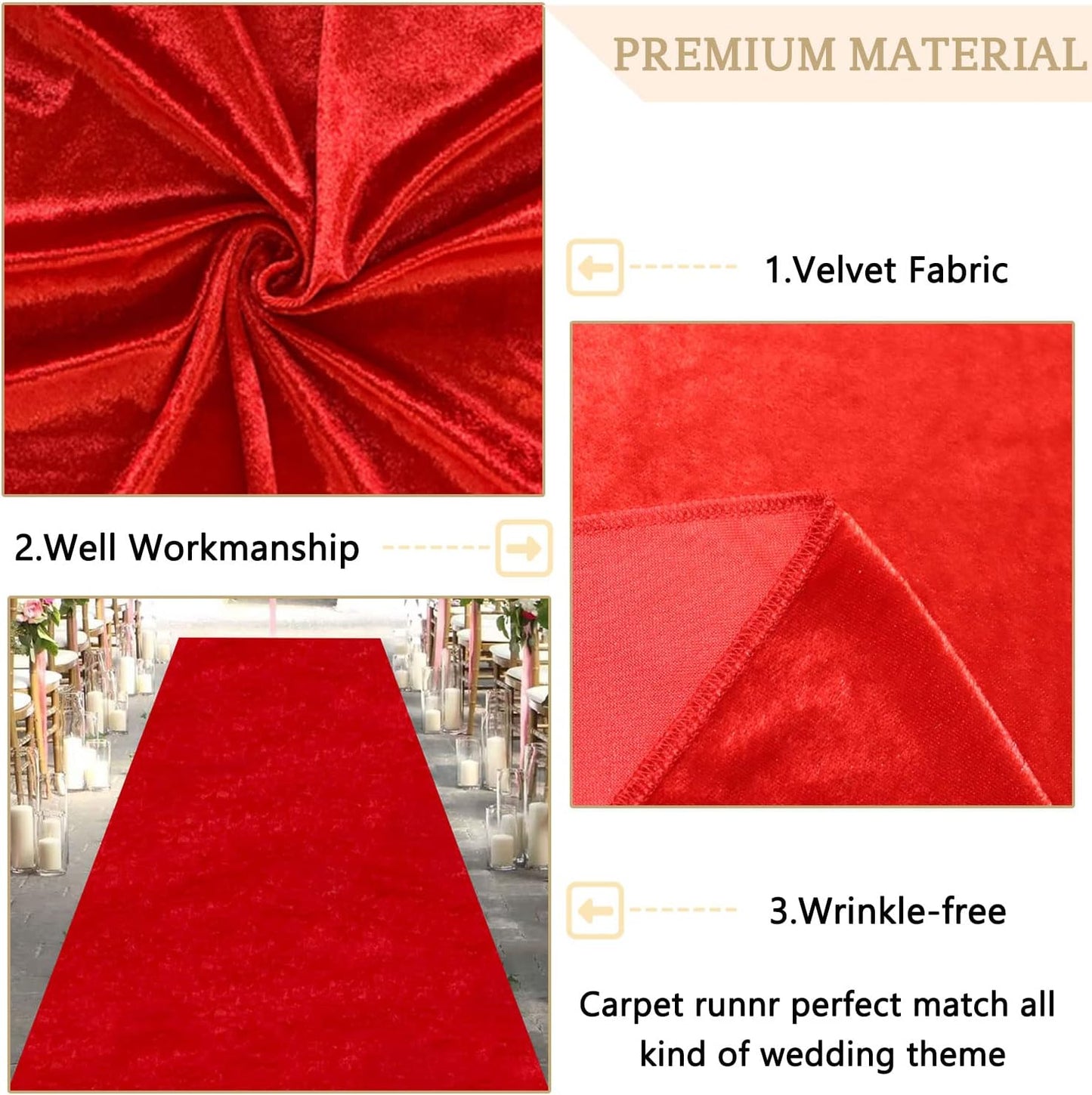 MODFUNS Wedding Aisle Runner Outdoor Red Carpet Runner for Party 4FTx25FT Velvet Fabric Hollywood Carpet Aisle Runner Include Carpet Tapes Unique Walkway Rug Birthday Stage Wedding Aisle Accessories