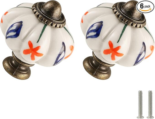 Ivory Pumpkin Knobs 6 Pack Ceramic Cabinet Knobs Vintage Drawer Pulls by Zernmiarder