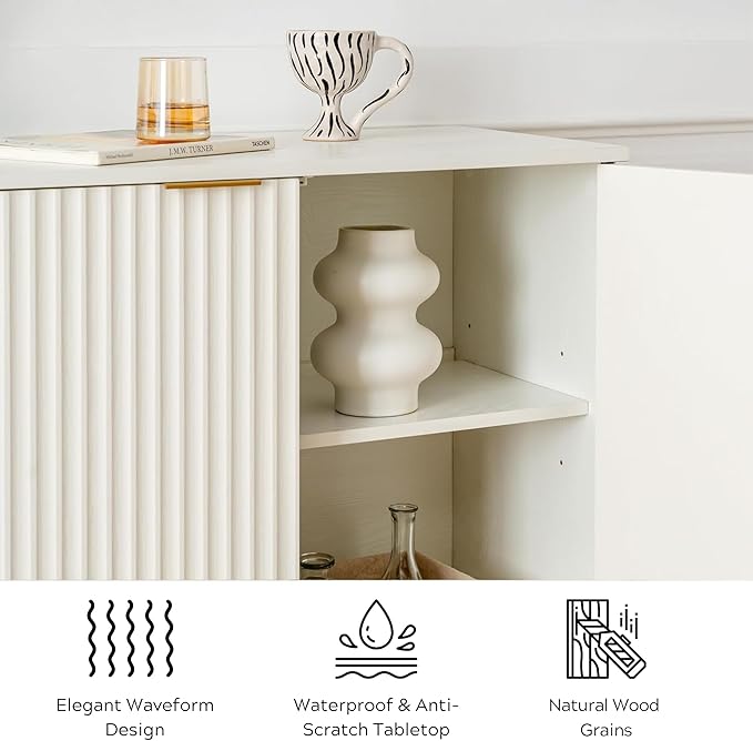 EYYTHUNG Fluted Cabinet with Storage, Sideboard Buffet Cabinet with Adjustable - Image 6