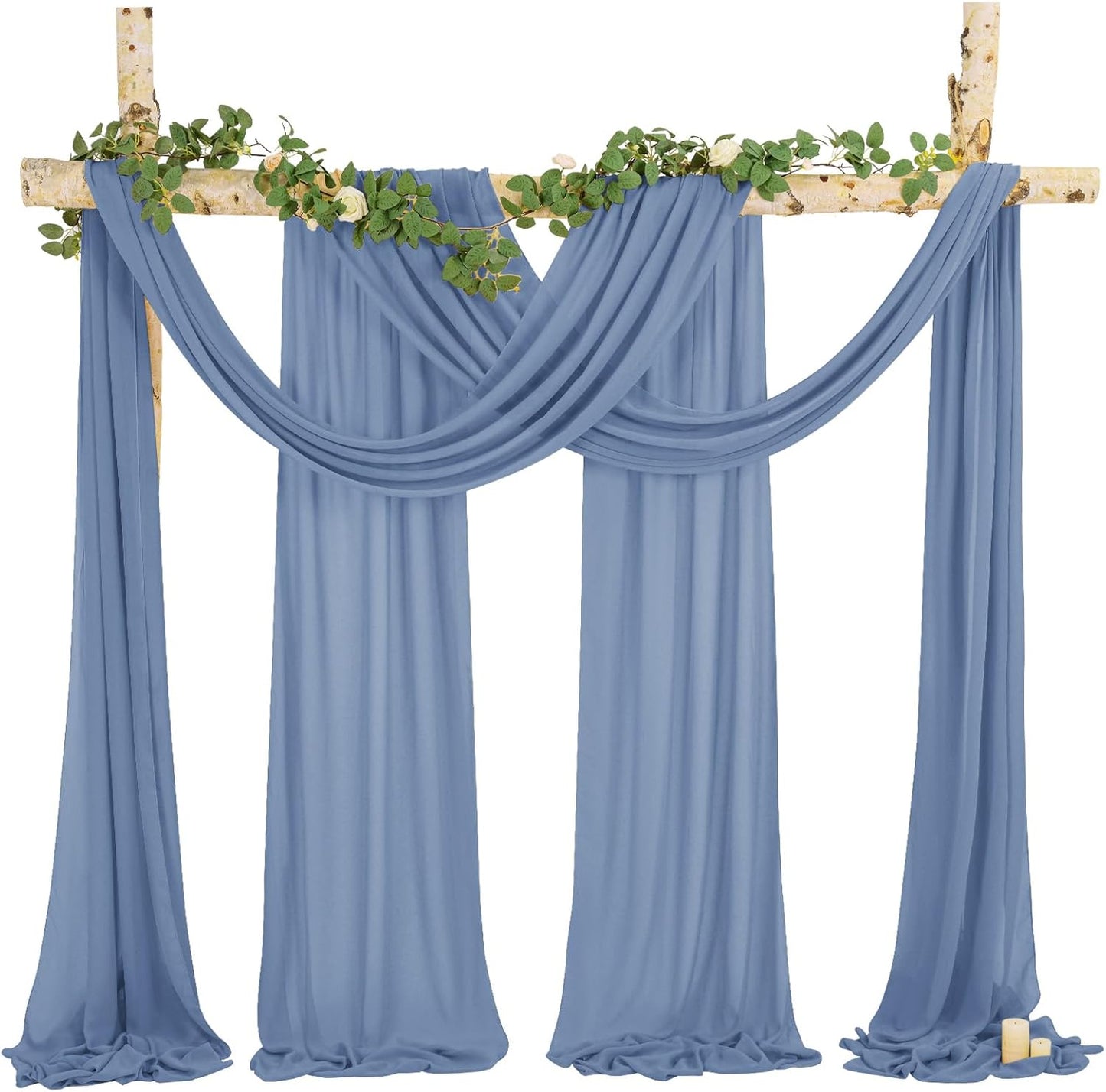 Wedding Arch Draping Fabric, 4 Panels 28" x20ft Dusty Blue Sheer Chiffon Curtain Drapes for Wedding Drapes Sheer Backdrop Curtains for Wedding Ceremony Reception Party Decoration