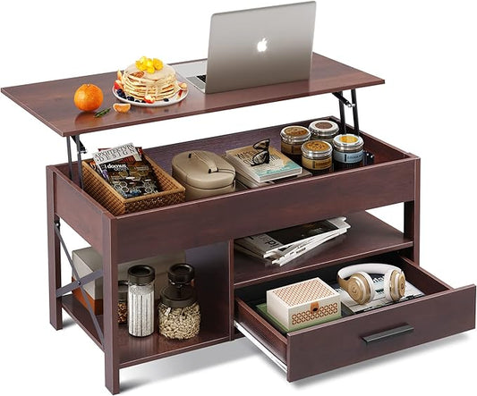 WLIVE Lift Top Coffee Table, Hidden Compartment, Wooden Lift Tabletop Center by WLIVE