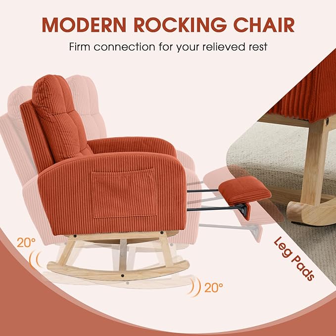 NIOIIKIT Nursery Rocking Chair, Corduroy Upholstered Rocking Chair - Image 5
