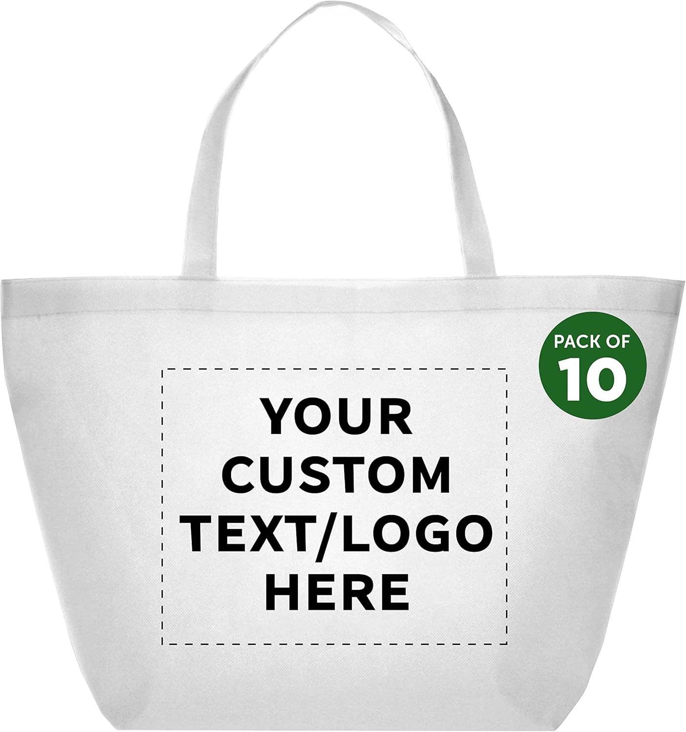 DISCOUNT PROMOS Custom Southern Style Grocery Tote Bags Set of 10 - Personalized Bulk Pack, Reusable Grocery & Shopping Bags - Great for Travel, Carry on Bag, Business Promotions - White - 20"X13"X8"
