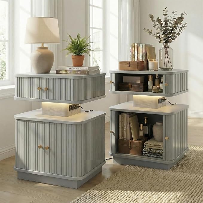 Nightstands Set of 2 with Charging Station, Modern Night Stands Set 2 with by Akmakm
