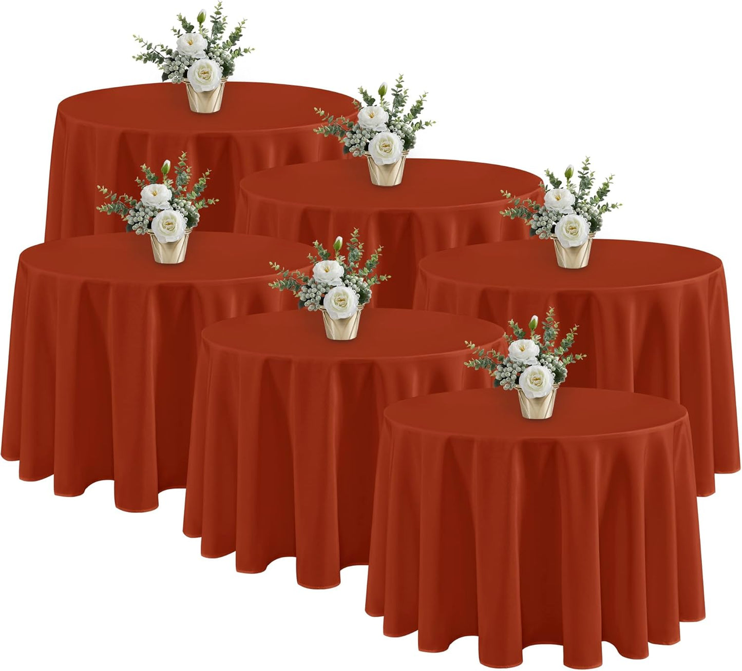 Fitable 6 Pack Rust Round Tablecloths - 120 Inches in Diameter - Stain Resistant and Washable Fall Table Clothes, Polyester Fabric Table Covers for Wedding, Party, Banquet, Formal Events