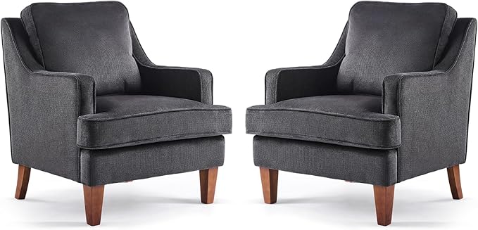 VINGLI Black Accent Chairs Set of 2, Mid Century Modern Chairs, Upholstered by VINGLI