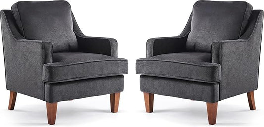 VINGLI Black Accent Chairs Set of 2, Mid Century Modern Chairs, Upholstered by VINGLI