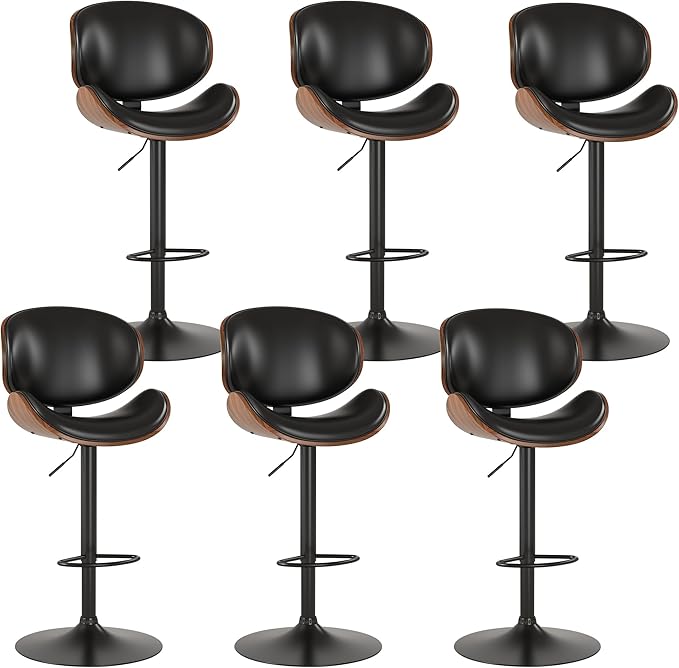 KCC Bar Stools Set of 6, Swivel Adjustable Height Barstools, PU Leather by KCC