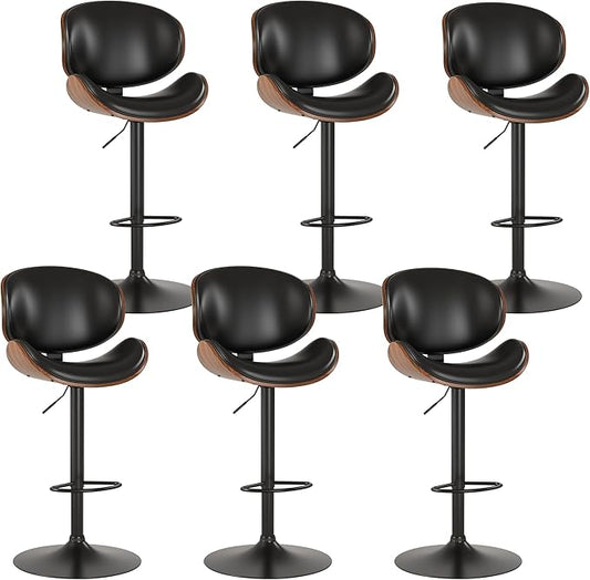 KCC Bar Stools Set of 6, Swivel Adjustable Height Barstools, PU Leather by KCC