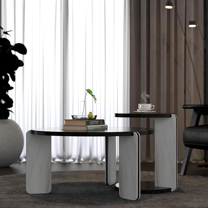 GDFStudio Round Nesting Coffee Table Set of 2, Modern Wooden Accent Side Table - Image 5
