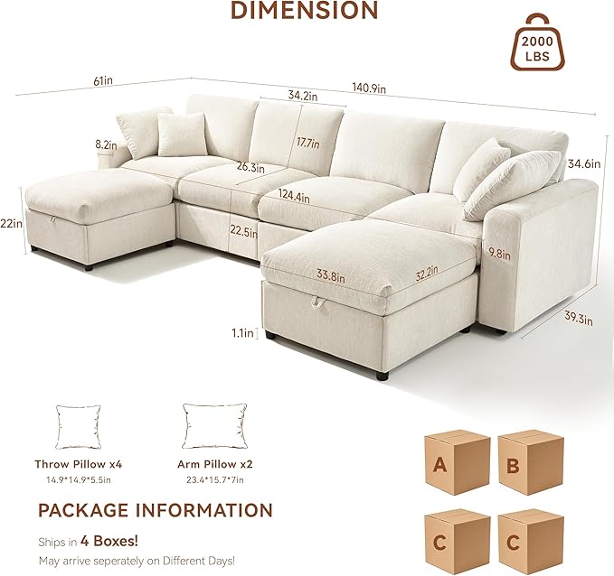 Ihanherry 141" Oversized Cloud Sectional Couches - Image 2