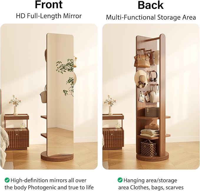 WoodsWhisper Full Length Mirror Coat Rack Solid Wood Floor Mirror 66"x12" Full - Image 7