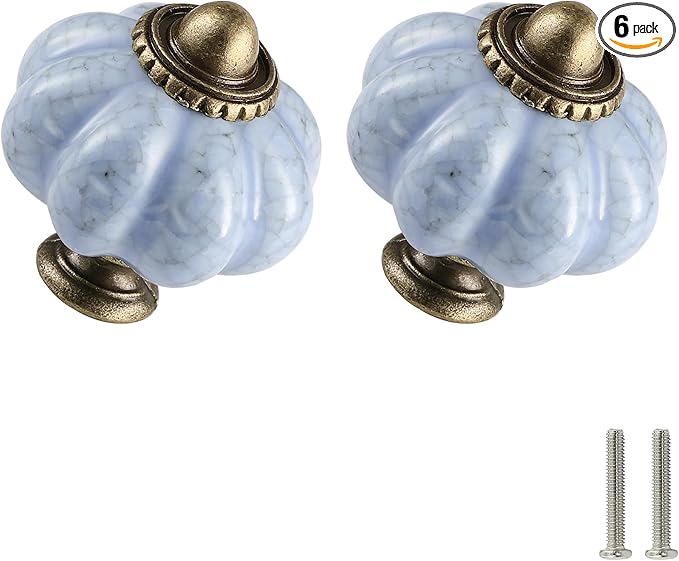 Blue Crackle Pumpkin Knobs 6 Pack Ceramic Cabinet Knobs Vintage Drawer Pulls by Zernmiarder