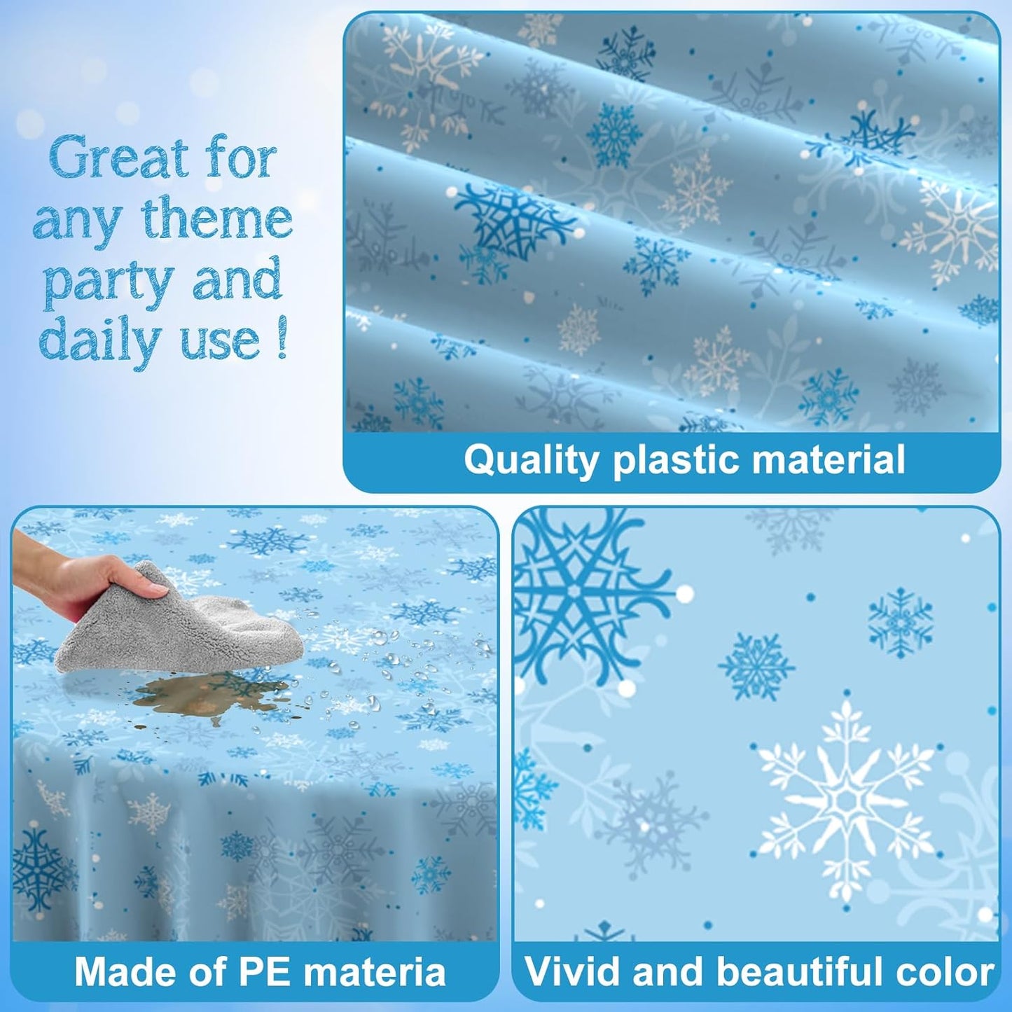 6Pcs Christmas Snowflake Plastic Party Tablecloth Decorations,Disposable Light Blue Snowflake Xmas Round Table Cover Backdrop for Winter Onederland Christmas Holiday Party Supplies,84 inch(Light Blue)