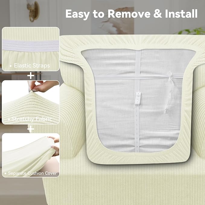 Waterproof Chair Cover with Arms 2-Piece Set Striped Slipcover - Image 4