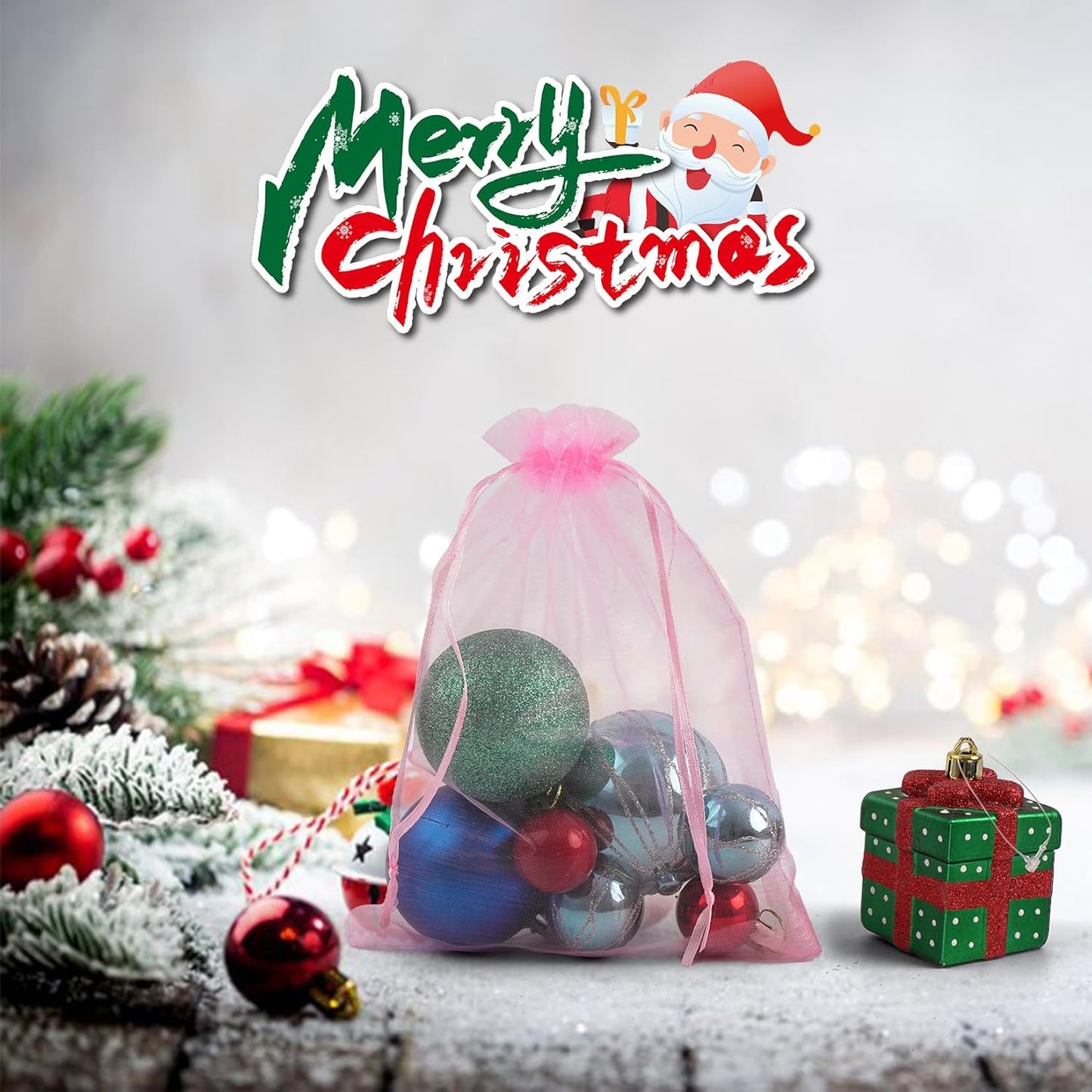 ANZNKU 50 Pack Sheer Organza Bags 6x9 inches, Mesh Drawstring Bags, Mesh Bag for Gifts Large Organza Favor Bag Drawstring for Party Wedding Christmas(Pink)