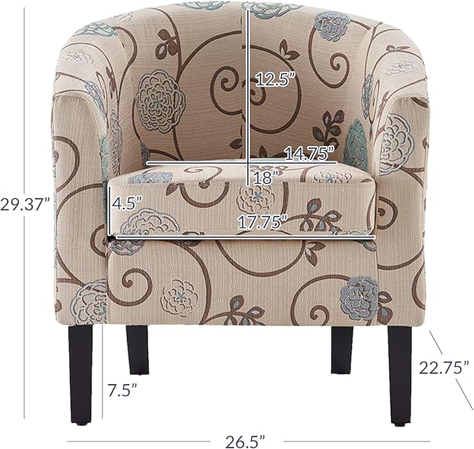 BELLEZE Living Room Chairs Set of 2, Linen Round Accent Barrel Chairs, Club Tub - Image 3
