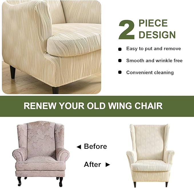 HAOYONG Wingback Chair Slipcovers Elastic Jacquard Wing Chair Covers 2 Pieces - Image 7