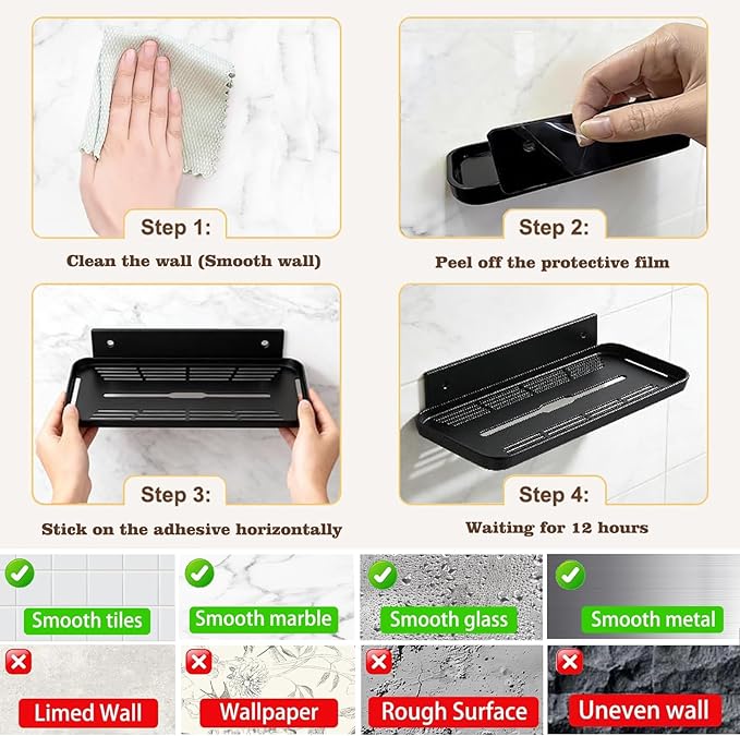 2pc Wall Mounted Floating Shelf, Self Adhesive Small Shelf, No Drill Shelves - Image 7