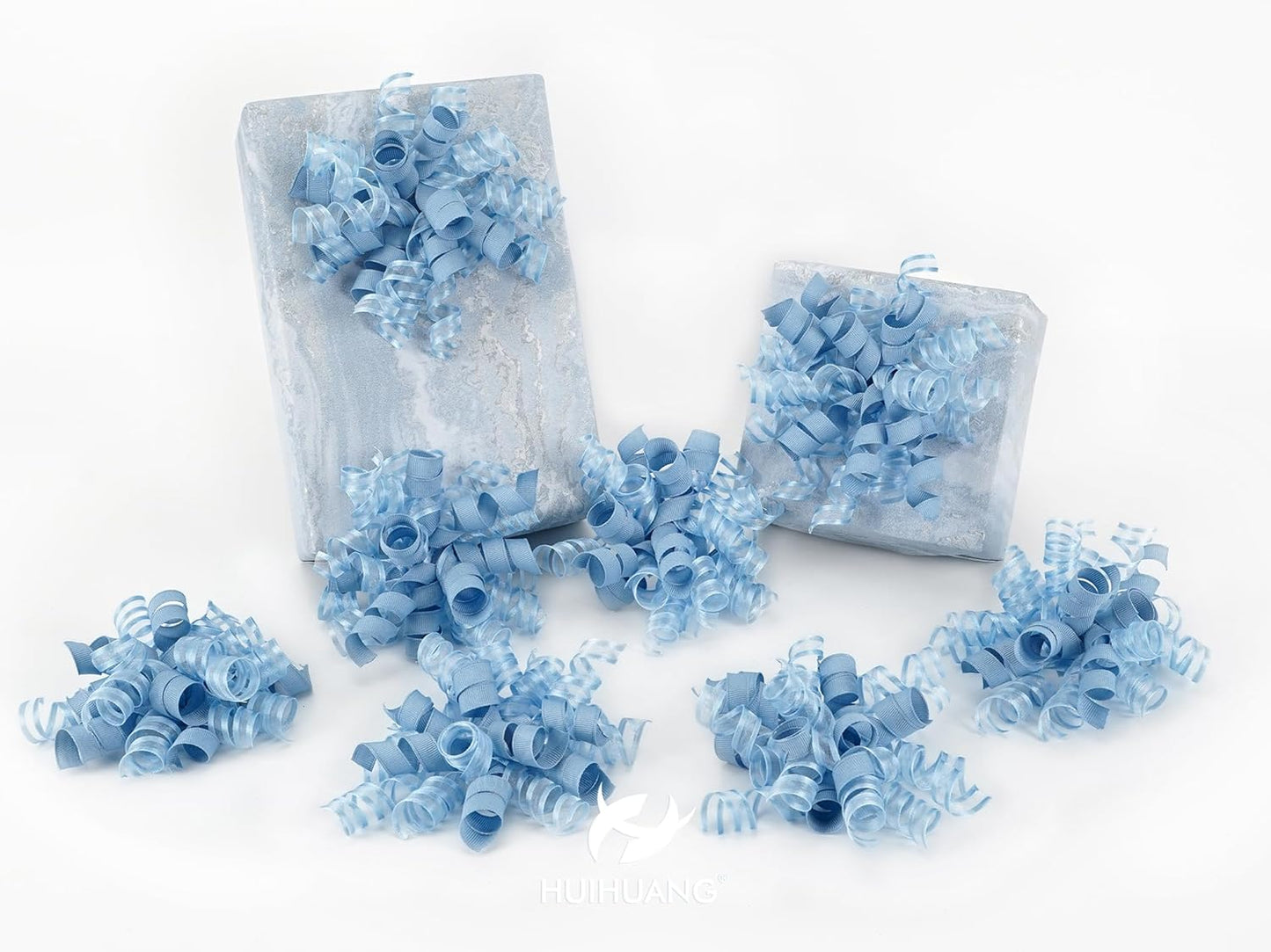 HUIHUANG Blue Gift Bows 5 inch x 8 Counts Dusty Blue Self-Adhesive Curly Ribbon Bows for Gift Wrapping, Presents, Paper Bag, Baby Shower Favors, Wrapping Accessories, Wedding Decor