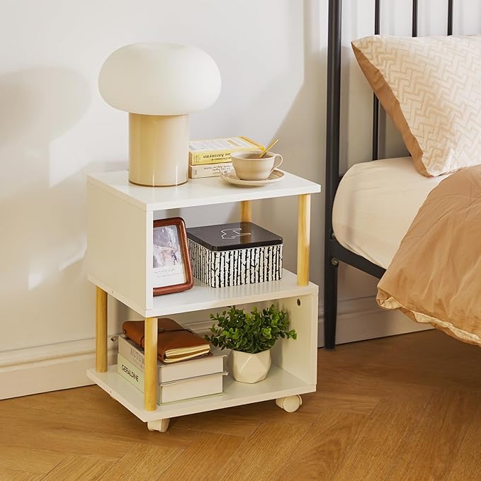 Aibiju Wooden Night Stand with Open Shelf, Nightstand with Wheels, S-Shaped Bed - Image 5