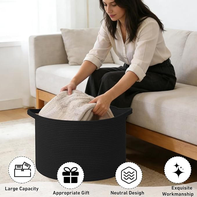 115L Extra Large Blanket Basket, Woven Rope Laundry Basket Hamper - Image 4
