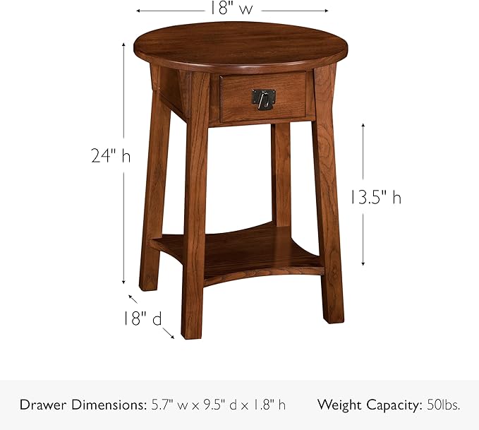 Leick Home Mission End Table, Solid Wood, 18 in. Round, 1 Storage Drawer - Image 3